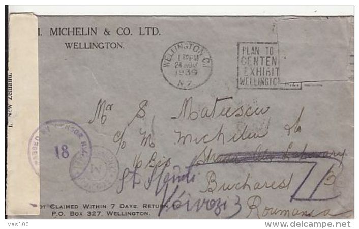 COMPANY IN WELLINGTON HEADER, CENSORED NR 18, COVER, 1939, NEW ZEELAND - Storia Postale