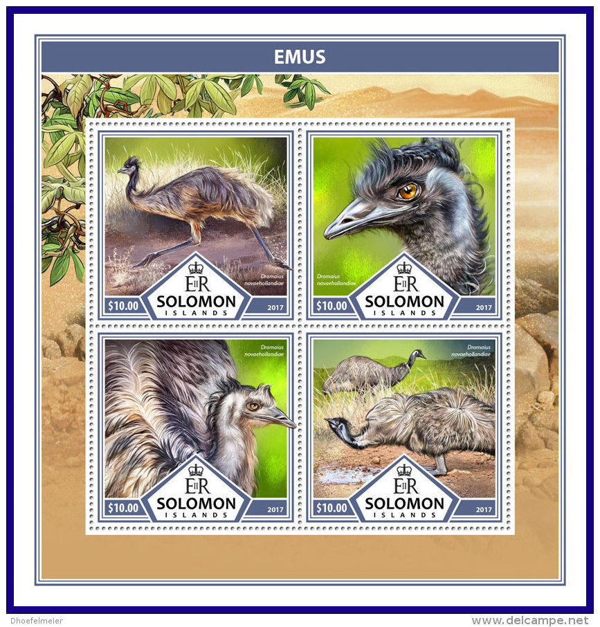 SOLOMON ISLANDS 2017 ** Emus Birds Vögel Oiseaux M/S - IMPERFORATED - DH1737 - Autruches