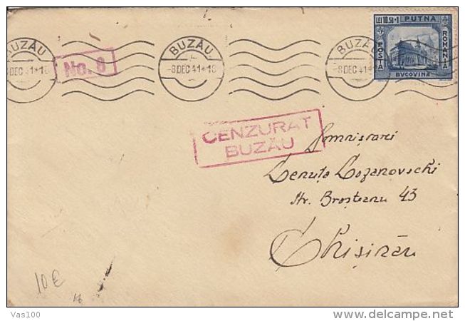 PUTNA MONASTERY-BUKOVINA, CENSORED BUZAU NR 8, WW2, STAMP ON COVER, 1941, ROMANIA - Lettres & Documents