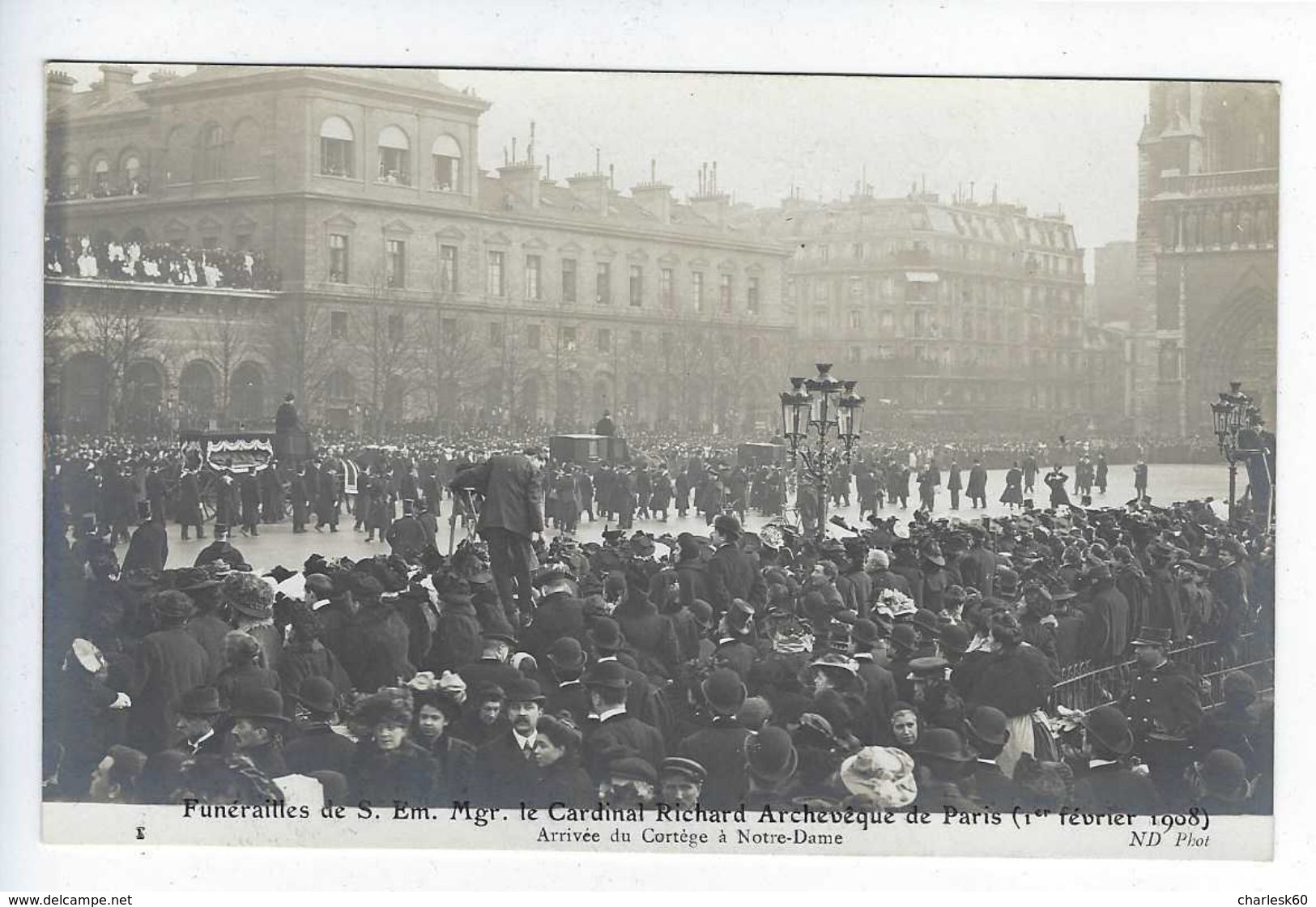 Carte - Photo -  CPA - 75 - Paris - Obsèques - Cardinal Richard - 1908 - Cortège - Parvis - Notre-Dame - Begrafenis