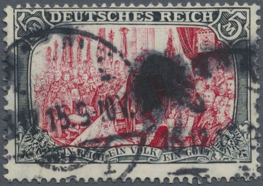 O Deutsches Reich - Germania: 1905, 5 Mark Schwarz/rot,  Sog. MINISTERDRUCK, Gebraucht Mit Datumbrücke - Unused Stamps