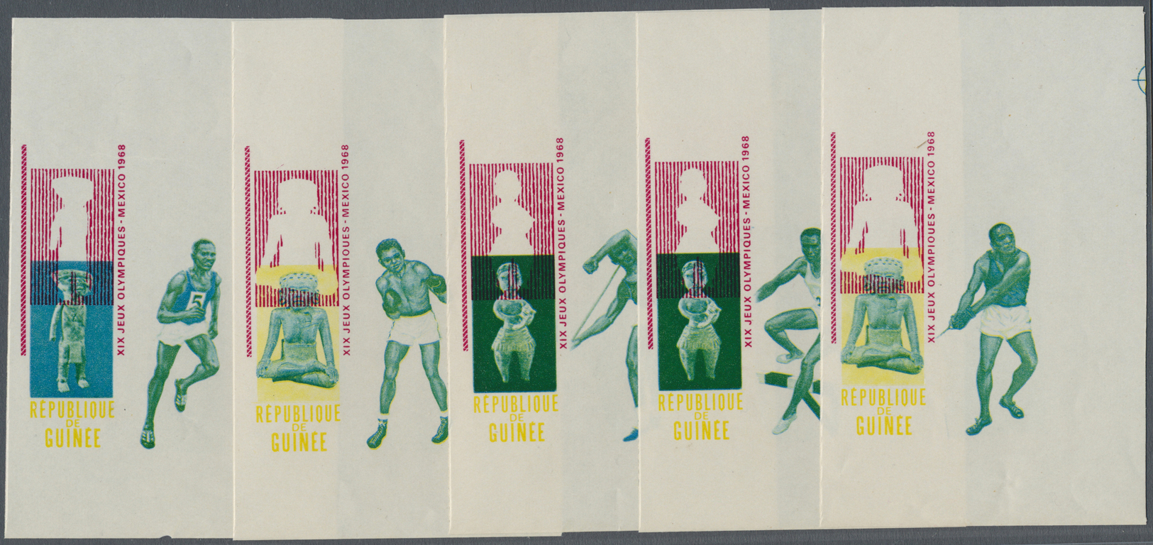 ** Thematik: Olympische Spiele / Olympic Games: 1969, MEXICO '68 - 10 Items; Guinea, Single Die Proofs For The Set In Bl - Other & Unclassified