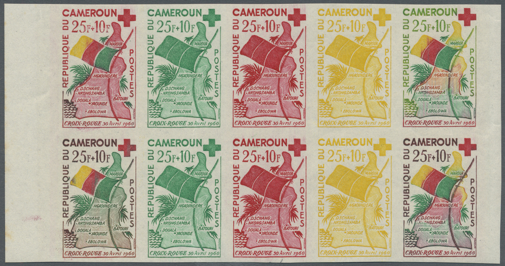 ** Thematik: Rotes Kreuz / Red Cross: 1961, KAMERUN: Rotes Kreuz 25+10 Fr. Landeskarte Mit Nationalflagge Im Ungezähnten - Croix-Rouge