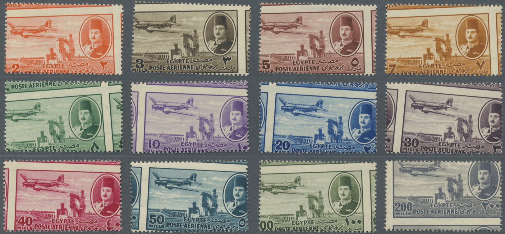 ** Ägypten: 1947 AIR Complete Set Royal Misperforated, Mint Never Hinged, Fresh And Fine. - 1915-1921 British Protectorate