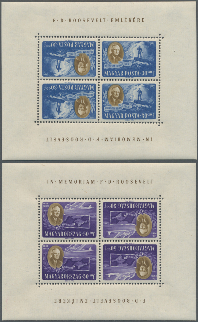 ** Ungarn: 1947, 8 F To 70 F Roosevelt In Eight Tete-beche Blocks (each Two Pairs) - Covers & Documents