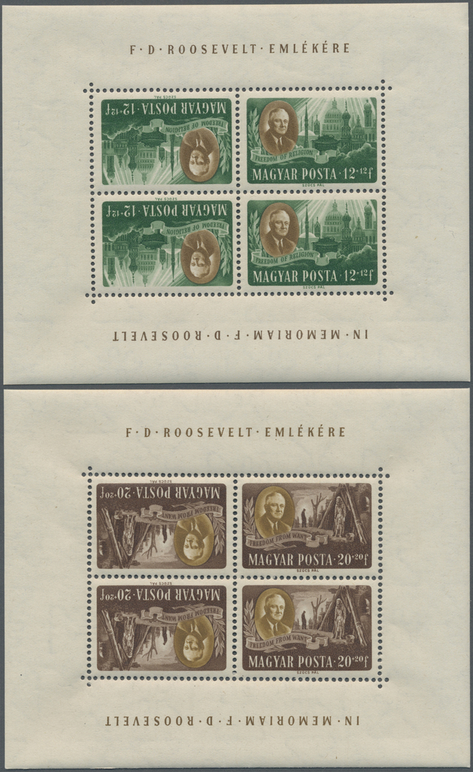 ** Ungarn: 1947, 8 f to 70 f Roosevelt in eight tete-beche blocks (each two pairs)