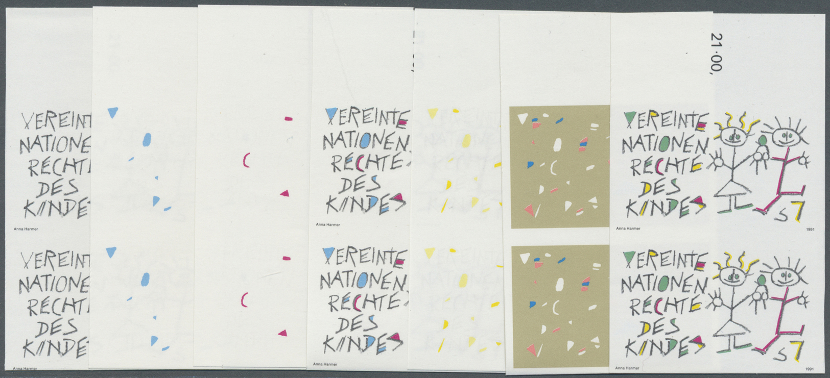 ** Vereinte Nationen - Wien: 1991. Progressive Proof (7 Phases) In Vertical Pairs For The 7s Value Of The Issue " - Unused Stamps