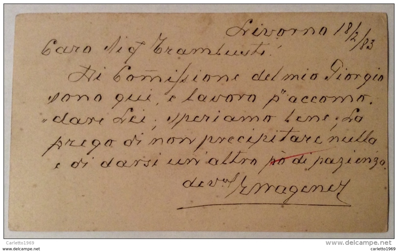 Cartolina Postale Dieci Centesimi Data 17/02/1883 Livorno - Postwaardestukken