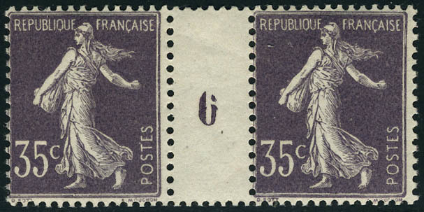 Neuf Sans Charnière N° 136, 35c Violet, Semeuse, Inscriptions Maigres, Paire Horizontale Avec Millésime 6. T.B. - Other & Unclassified