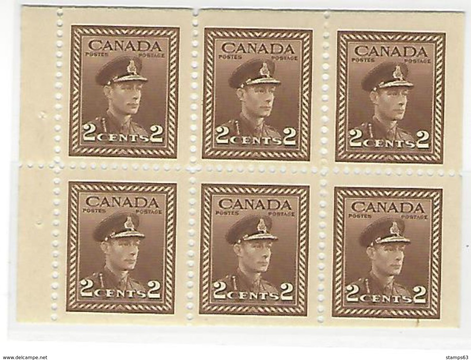 CANADA, 1942, Bookletpane 376b, 6x2c, From Booklet SB 38 - Booklets Pages