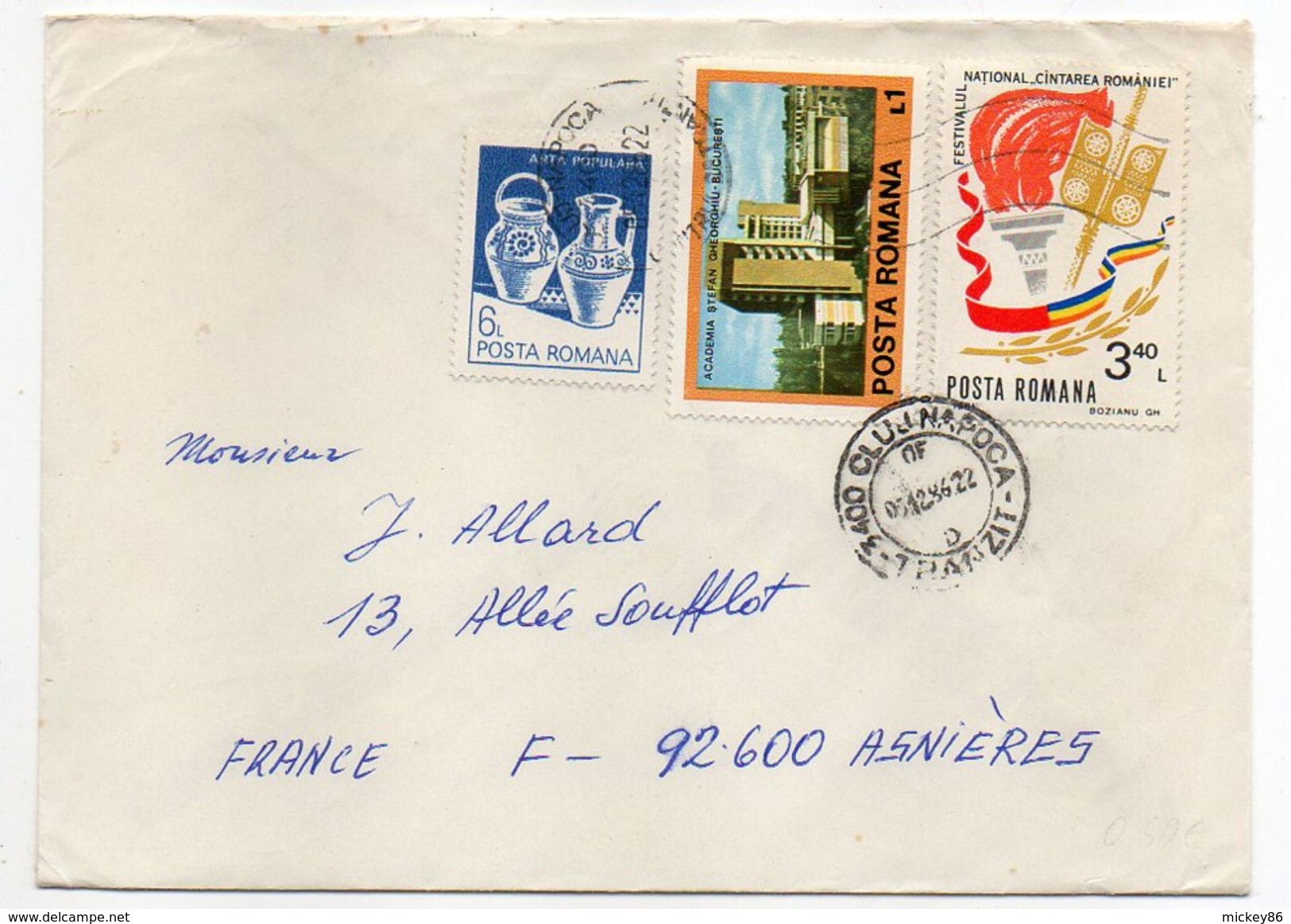 Roumanie-1986-Lettre De CLUJ-NAPOCA Pour ASNIERES-92(France) -timbres JO Los Angeles (canoe-halthérophilie.)-cachet CLUJ - Briefe U. Dokumente