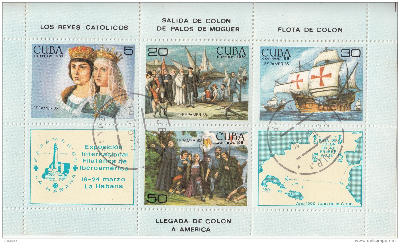 Bf. 86 Cuba 1985 Expo ESPAMER '85, La Habana Cristoforo Colombo Sheet Perf. Caravelle Sailing Ship - Indios Americanas