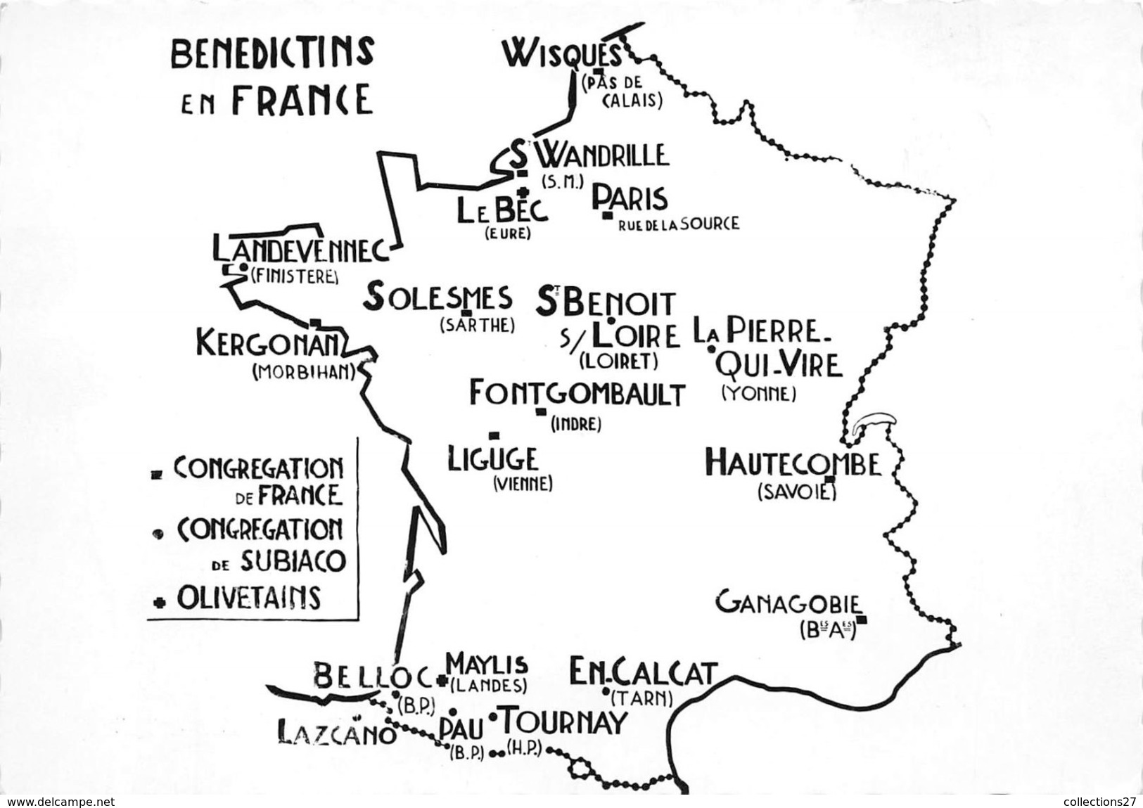 81-DOURGNE-CARTE DES MONASTERES BENEDICTINS EN FRANCE - Dourgne