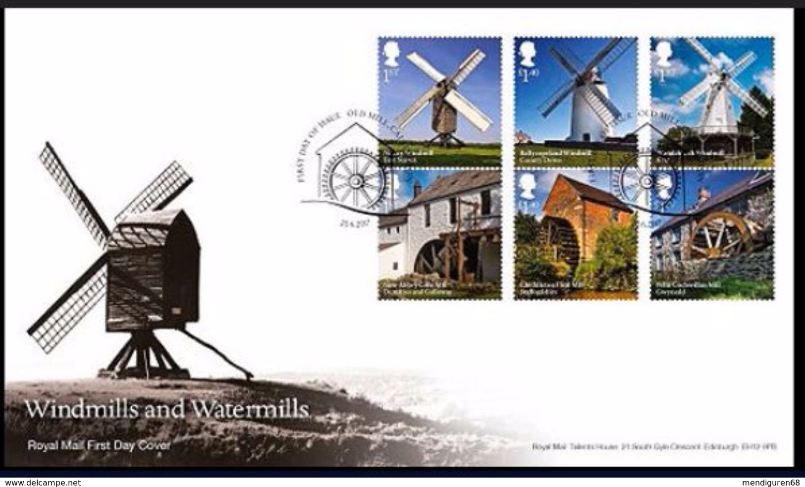 GROSSBRITANNIEN GRANDE BRETAGNE GB 2017 WINDMILLS AND WATERMILLS SET OF 6V. FDC SG 3967-72 MI 4058-63 YT 4461-66 SC 3618 - 2011-2020 Decimal Issues