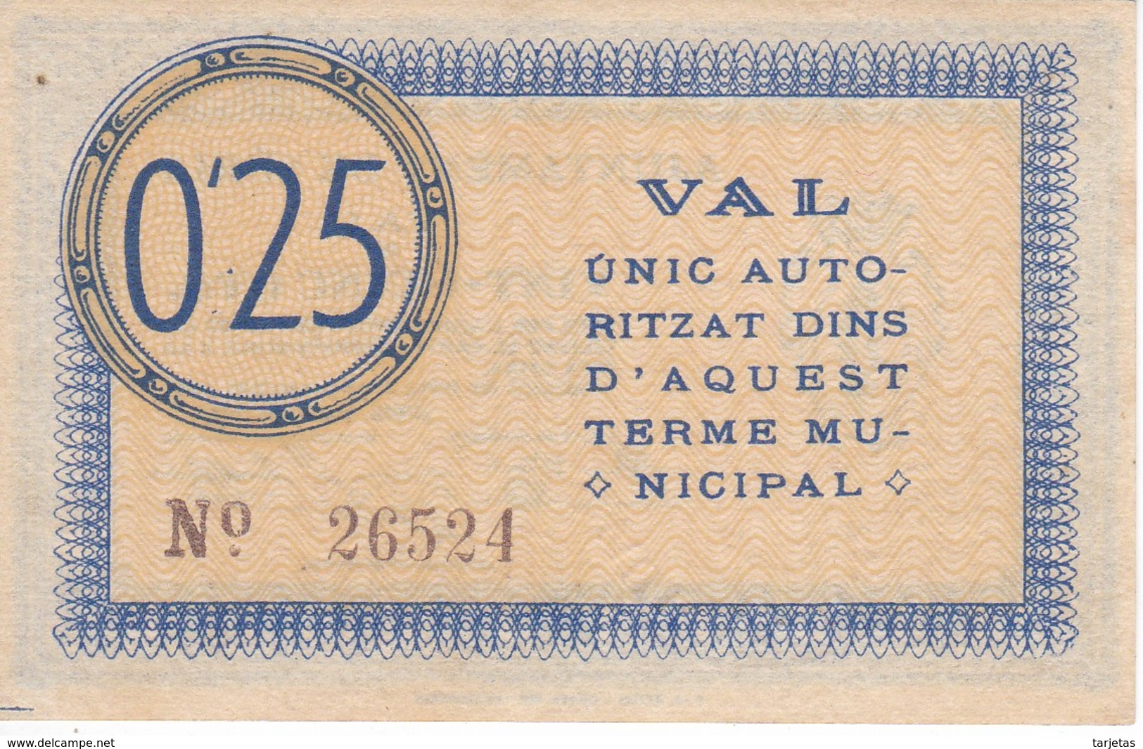 BILLETE DE 25 CENTIMOS DEL AJUNTAMENT DE SURIA DEL AÑO 1937 (SELLO SECO) SIN CIRCULAR    (BANKNOTE) - Sonstige & Ohne Zuordnung