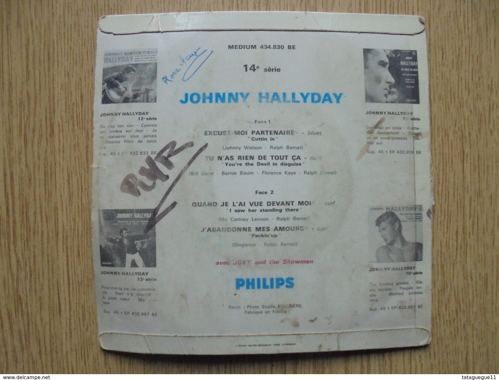 Ancien - Pochette Disque 45 T JOHNNY HALLYDAY Excuse Moi Partenaire 4 Titres - Accessories & Sleeves