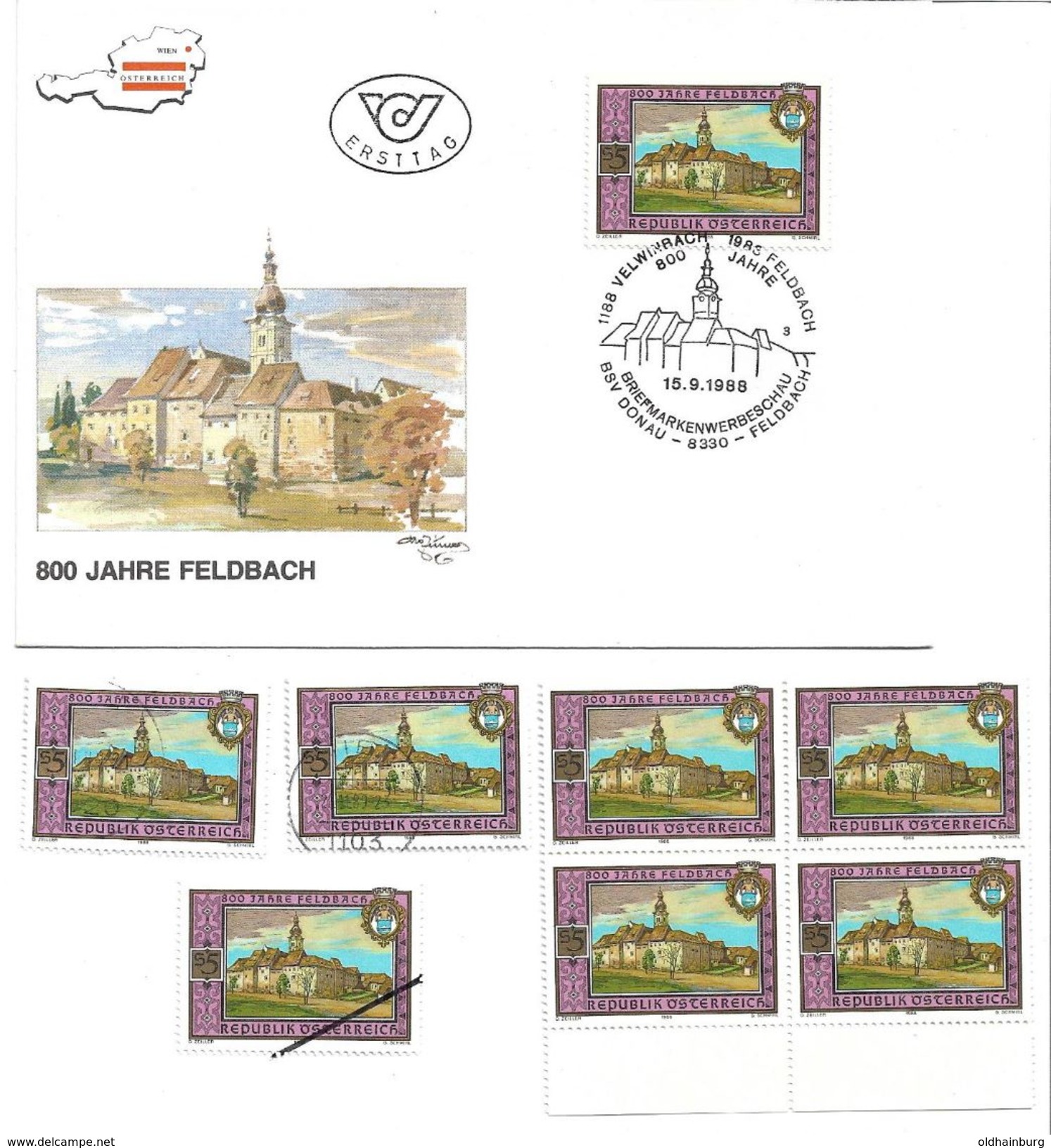 1501q: Österreich 1988, 800 Jahre Feldbach, Ersttag Und Gesamt 6mal ** Briefmarken Plus Mustermarke - Feldbach