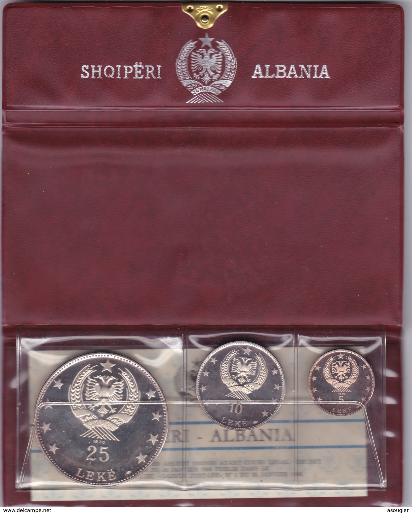 Albania 1970 Silver Proof Set  25, 10 & 5 Leke Original Official Wallet (free Shipping Via Registered Air Mail) - Albania