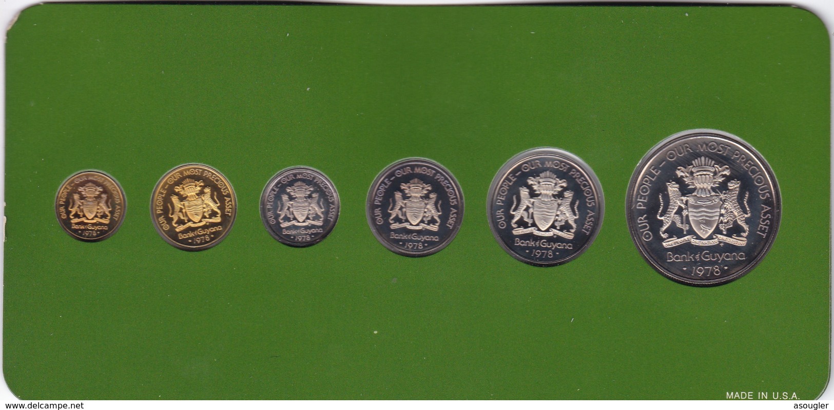 Guyana 1978 Proof Set 6 Coins Up To One Dollar Cased + COA (free Shipping Via Registered Air Mail) - Guyana