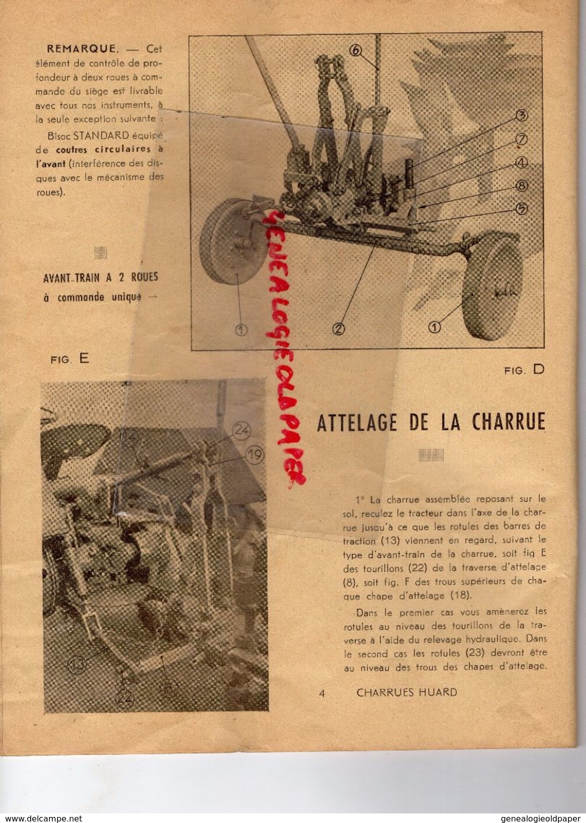 44 - CHATEAUBRIANT- RARE CATALOGUE ETS HUARD- NOTICE MONTAGE REGLAGE CHARRUES ATTELAGE 3 POINTS-TRACTEUR AGRICULTURE