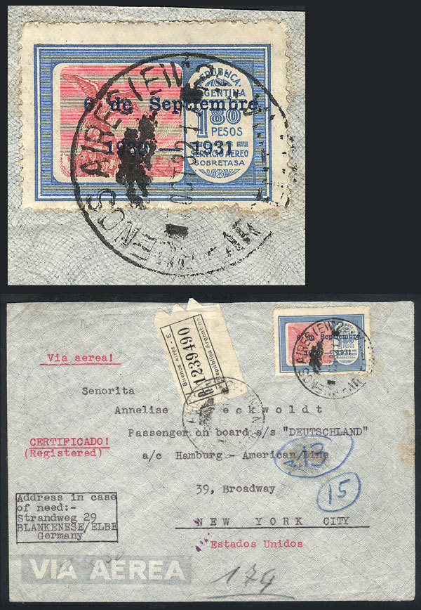 ARGENTINA Registered Airmail Cover Sent To New York On 7/OC/1932 TO REACH A PASS - Altri & Non Classificati