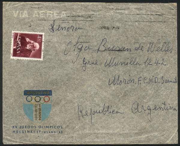 ARGENTINA Cover With Cachet Of The Argentina Delegation To The 1952 Helsinki Oly - Altri & Non Classificati