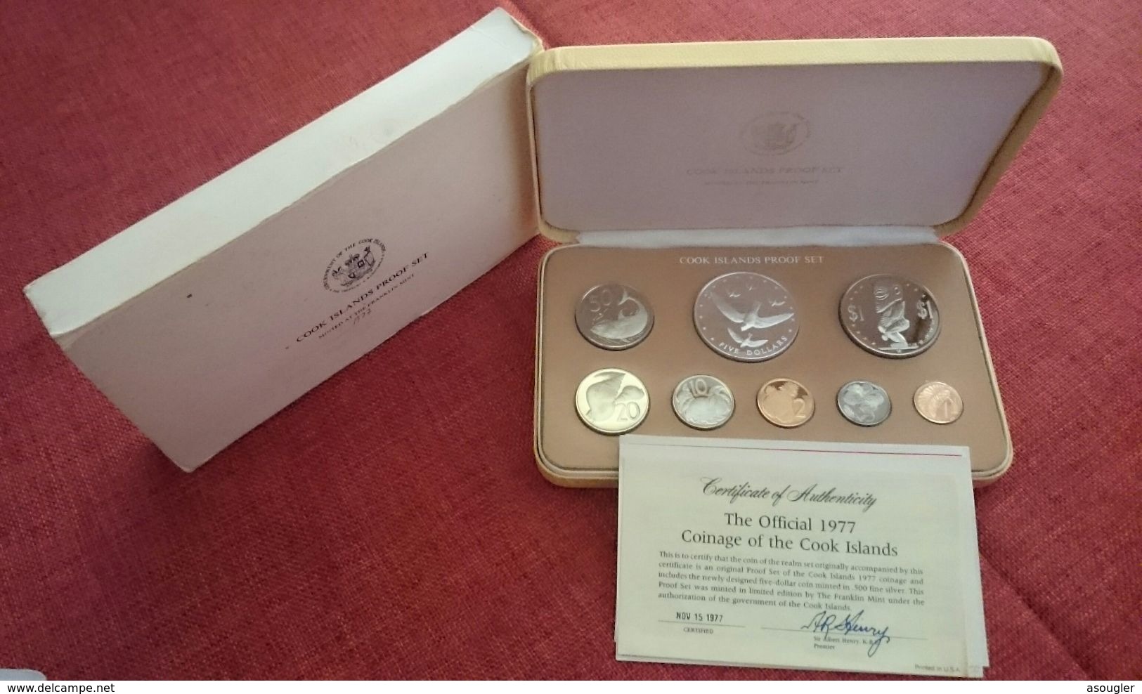 COOK ISLANDS  SILVER PROOF SET 1977 With CASE AND COA (free Shipping Via Registered Air Mail) - Cook Islands