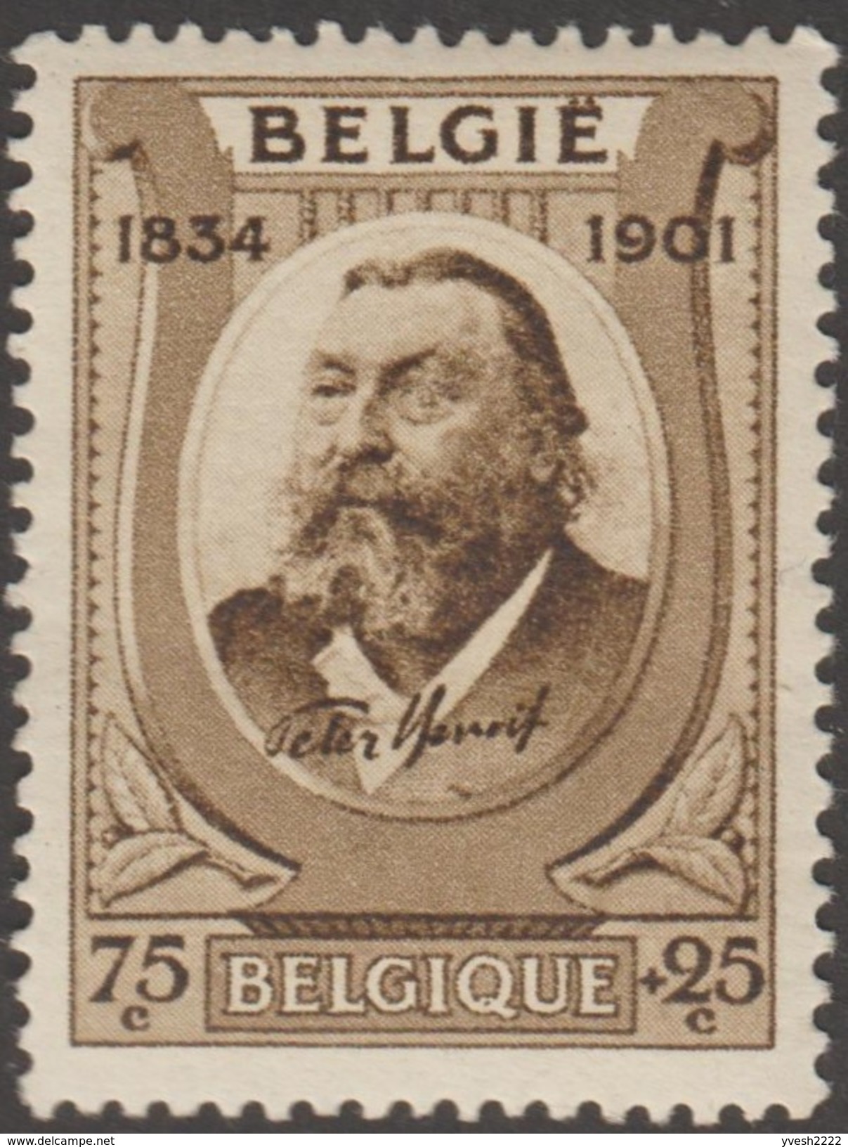 Belgique 1934 COB 385 V2, Peter Benoît, Compositeur. Variété : Borgne. Neuf, Très Fine Trace De Charnière - Other & Unclassified