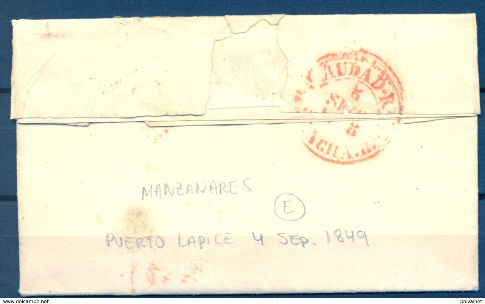 1845 , CIUDAD REAL , CARTA CIRCULADA ENTRE PUERTO LÁPICE Y CIUDAD REAL , BAEZA DE MANZANARES , LLEGADA AL DORSO. - ...-1850 Voorfilatelie