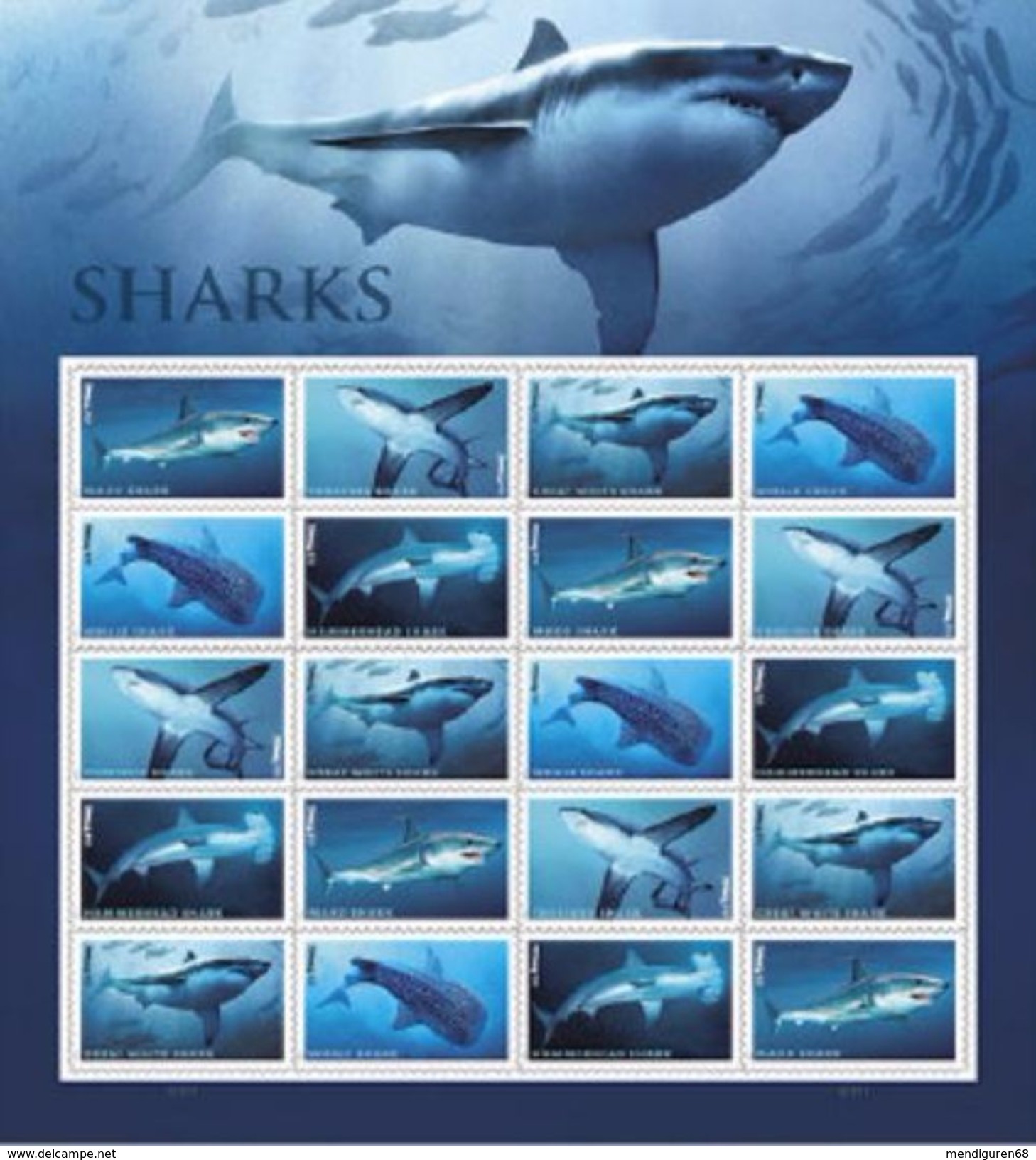 VERINIGTE STAATEN ETAS UNIS USA 2017 SHARKS PANE OF 20 V  MNH SC 5223-27SP 45 MI B5427-31 YT F5050-54 - Feuilles Complètes