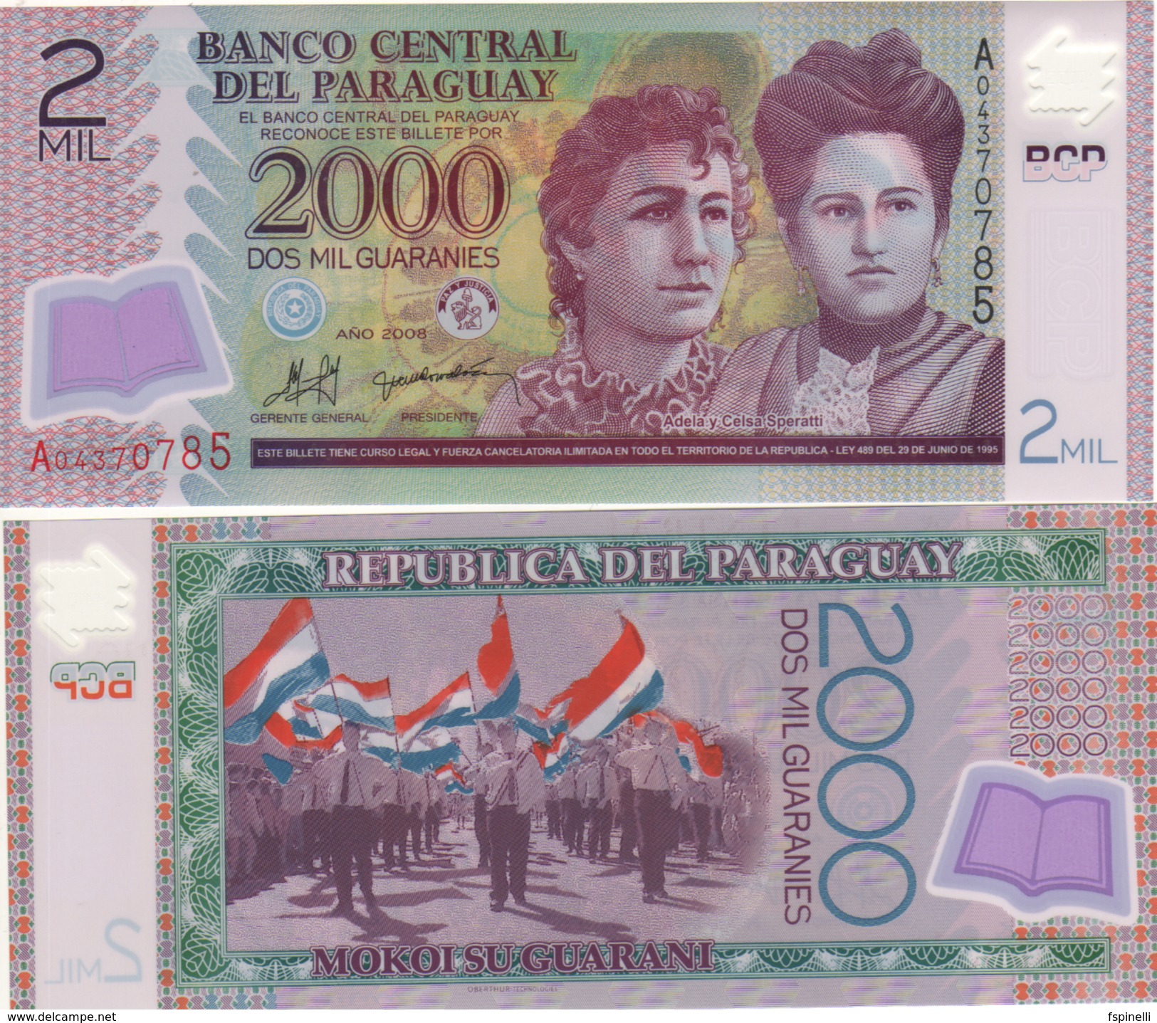 PARAGUAY 2'000 Guaranis  P228a     Dated  2008  POLIMER   UNC - Paraguay