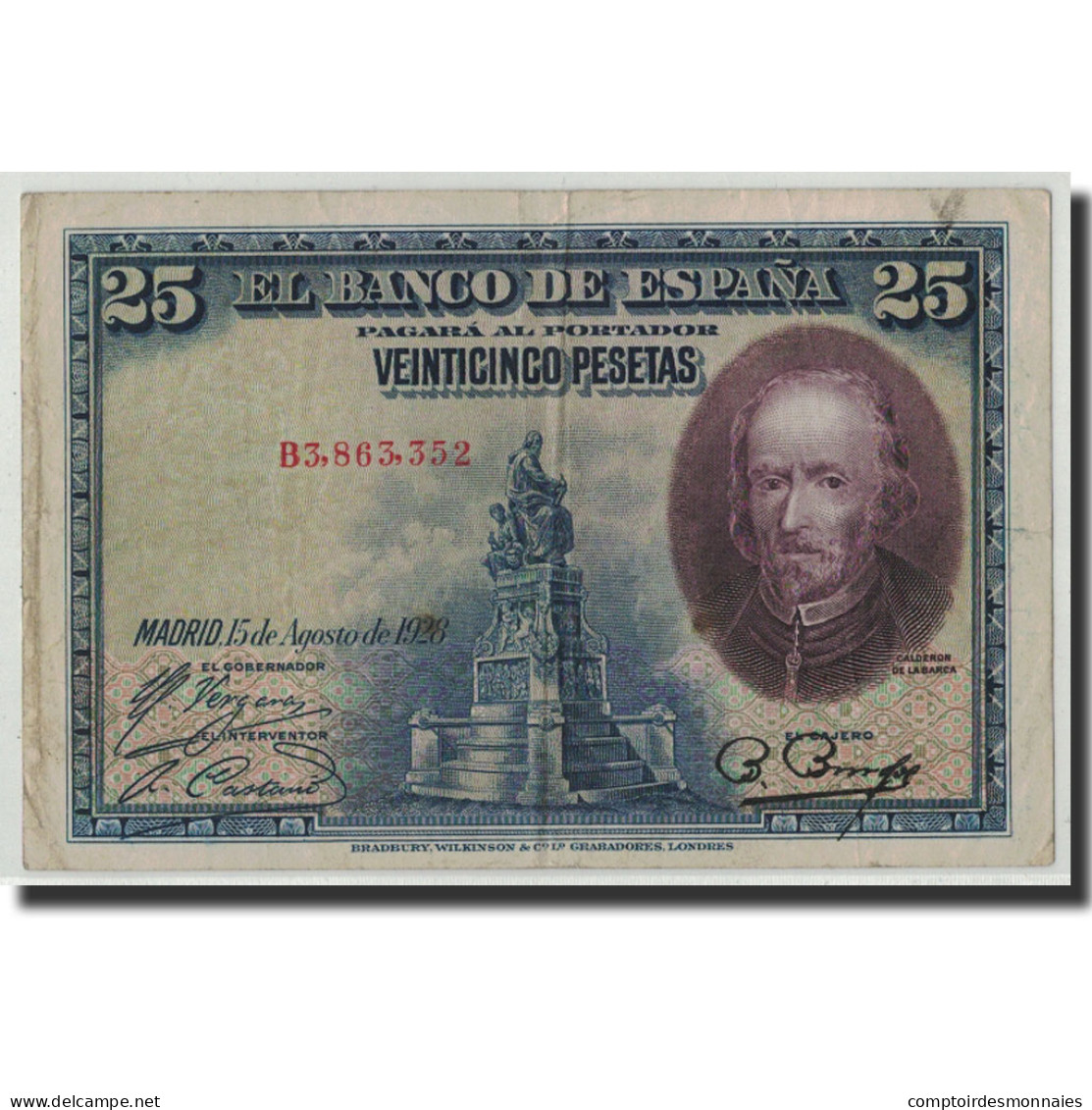 Billet, Espagne, 25 Pesetas, 1928, 1928-08-15, KM:74b, TB - 1-2-5-25 Pesetas