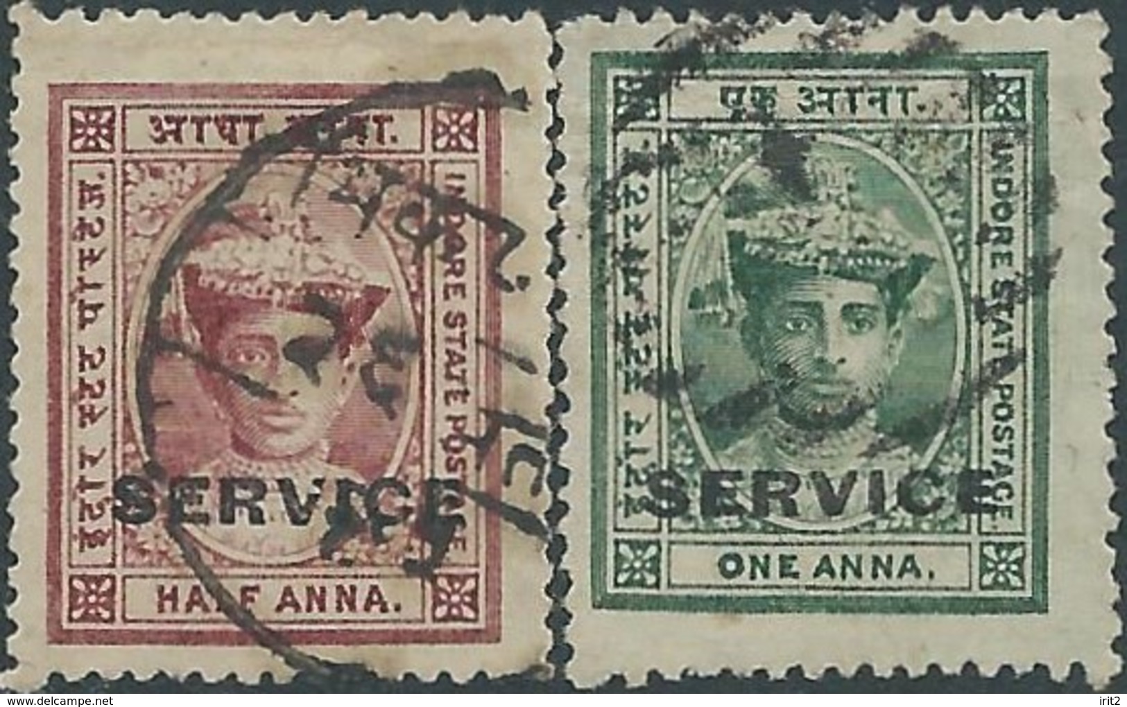 INDIA ESTATES PRINCIPES Holkaro / State Of INDORE INDE - 1/2 - 1 Anna (SERVICE)- Used - Holkar