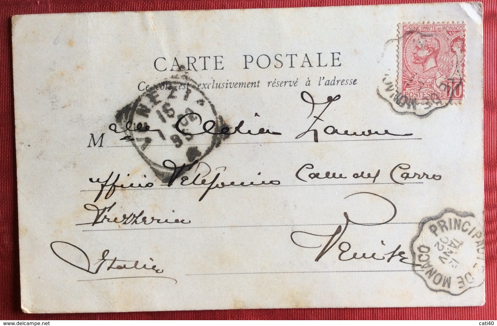MONTE-CARLO CAFE' DE PARIS CARTOLINA CON 10 C. PER VENEZIA IN DATA 13/1/1902 - Storia Postale