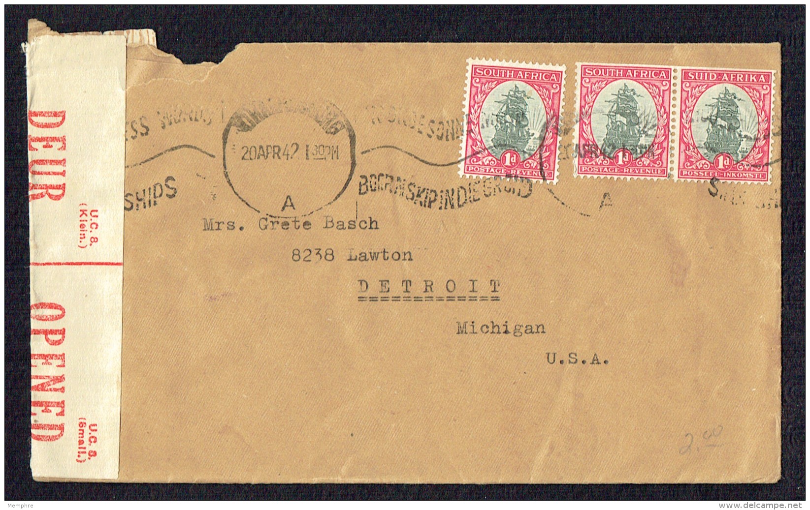 1946  Censored Letter To USA 1d Dromedaris SG SG 56 Pair + Single - Lettres & Documents