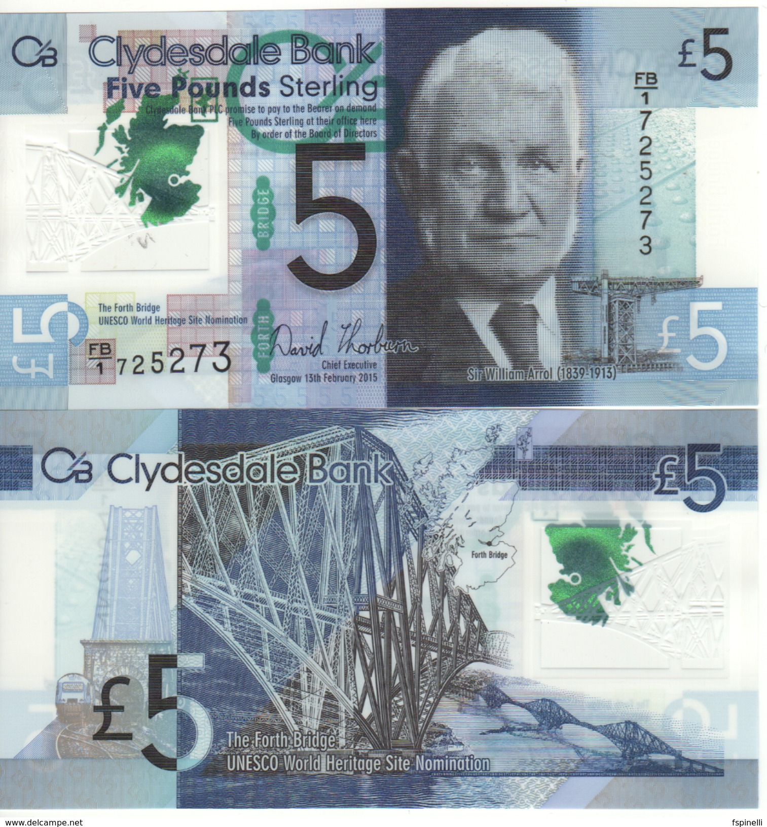 SCOTLAND   £5  Just Issued "Clydesdale Bank"  P229N   "POLIMER"   Dated  13th Feb.  2015    UNC - 5 Pounds
