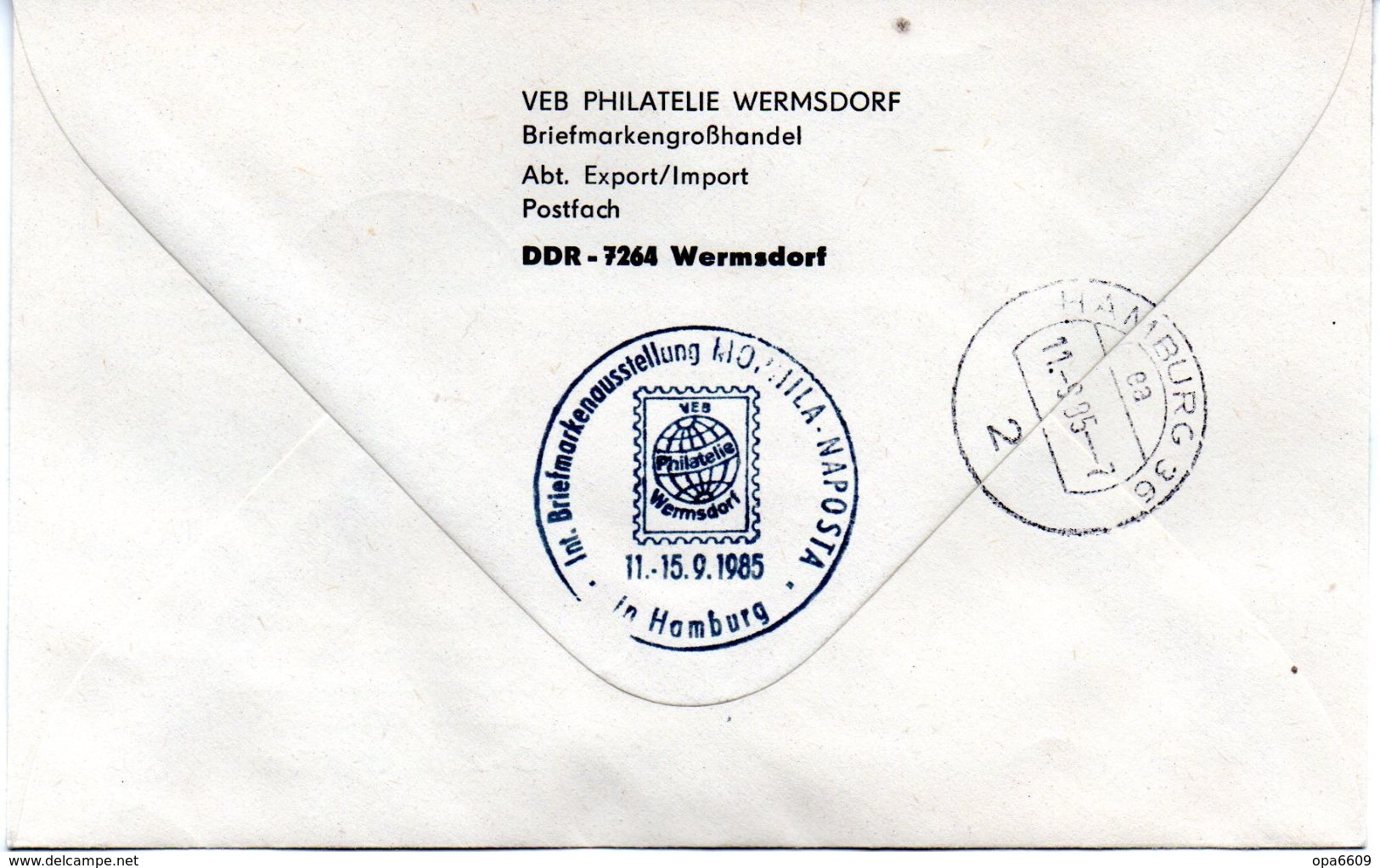 DDR Privatganzs.-Umschlag  PU U02/002-b "Burgen Und Schlösser M.ZD Zur Naposta MOPHILA'85" HAMBURG TSt 6.9.85 - Enveloppes Privées - Oblitérées