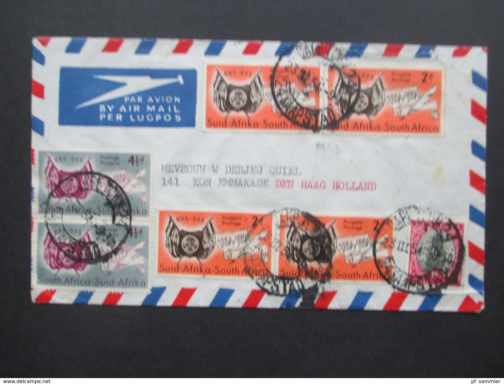 Südafrika Capetown 1954 Brief Mit Interessanter MiF Nach Den Haag Holland. Luftpost / Air Mail - Briefe U. Dokumente