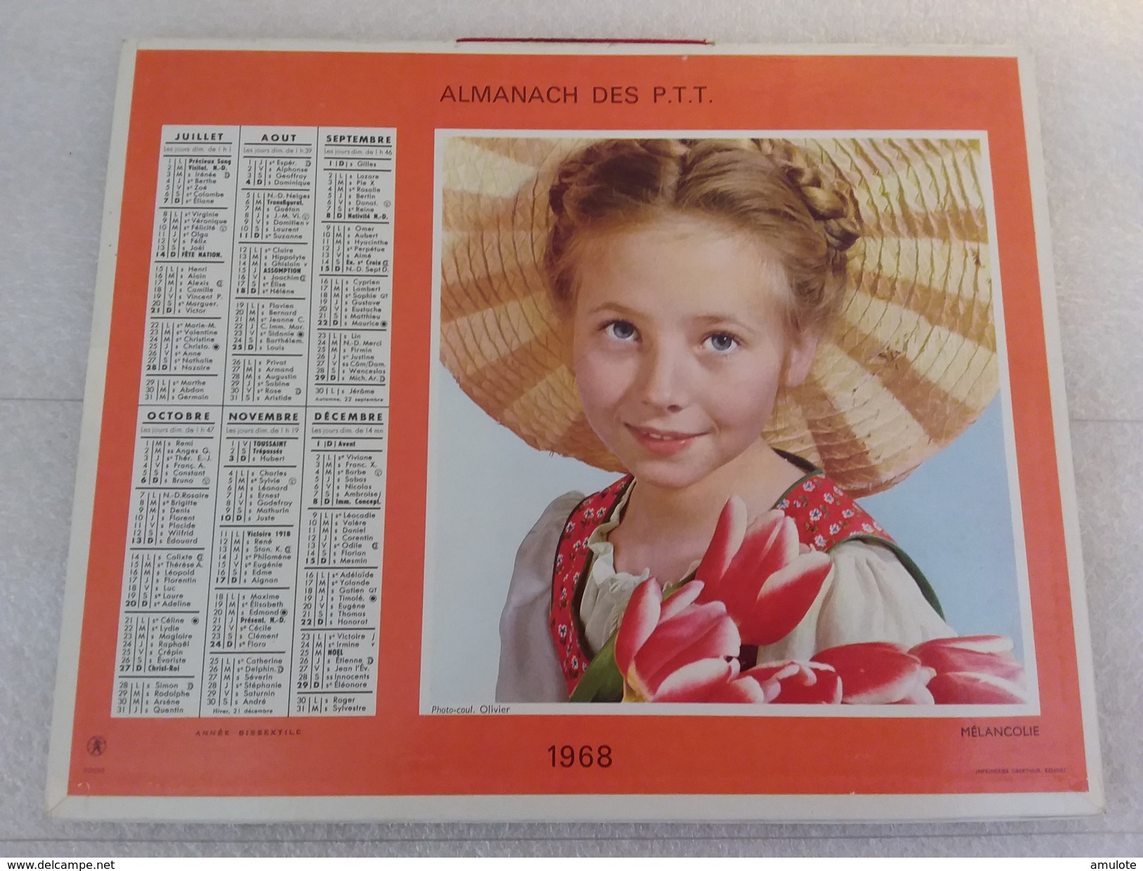 Calendrier OBerthur Almanach Des PTT 1968 - Formato Grande : 1961-70