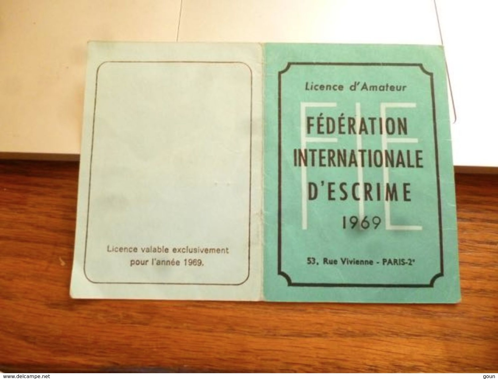 Licence D'Amateur Fédération Internationale D'escrime 1969 Paris 2ème Fédération Royale Belge - Fechten