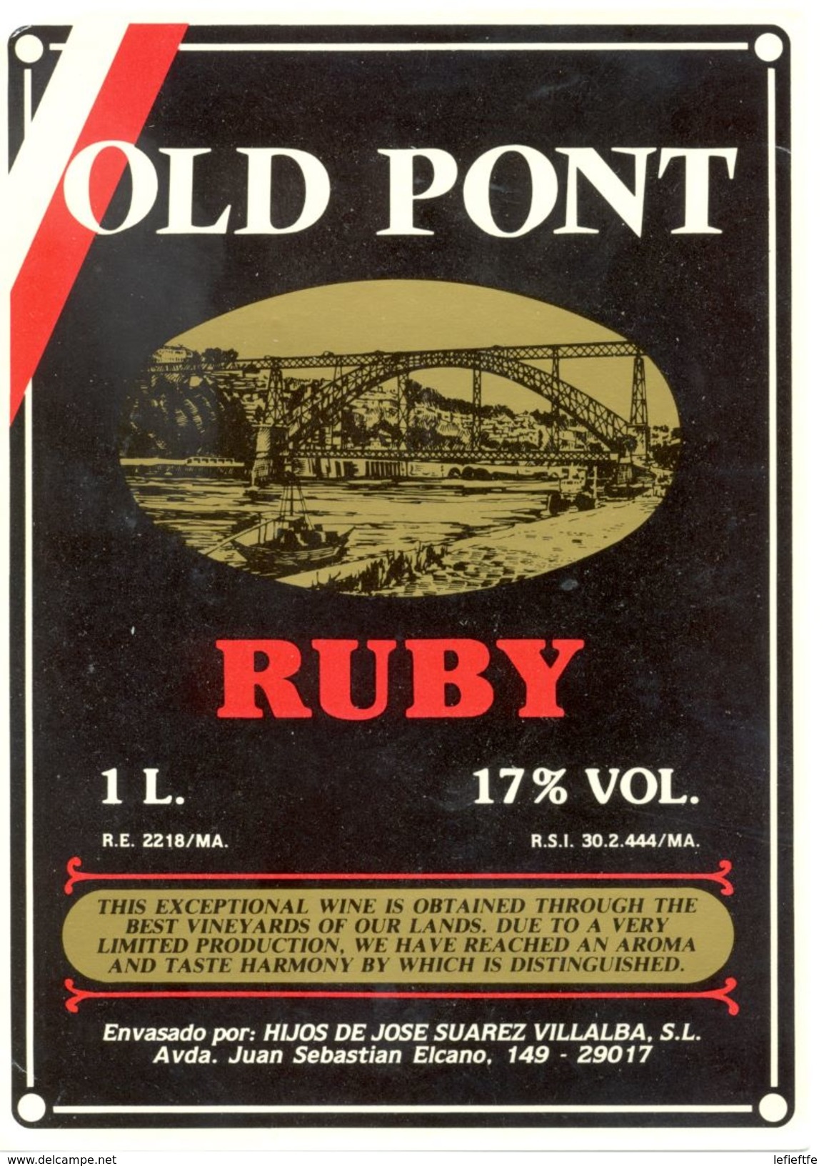 1247 - Espagne - Andalousie - Old Pont Ruby - 1 Litre - Hijos De Jose Suarez Villalba S.L. - Rouges