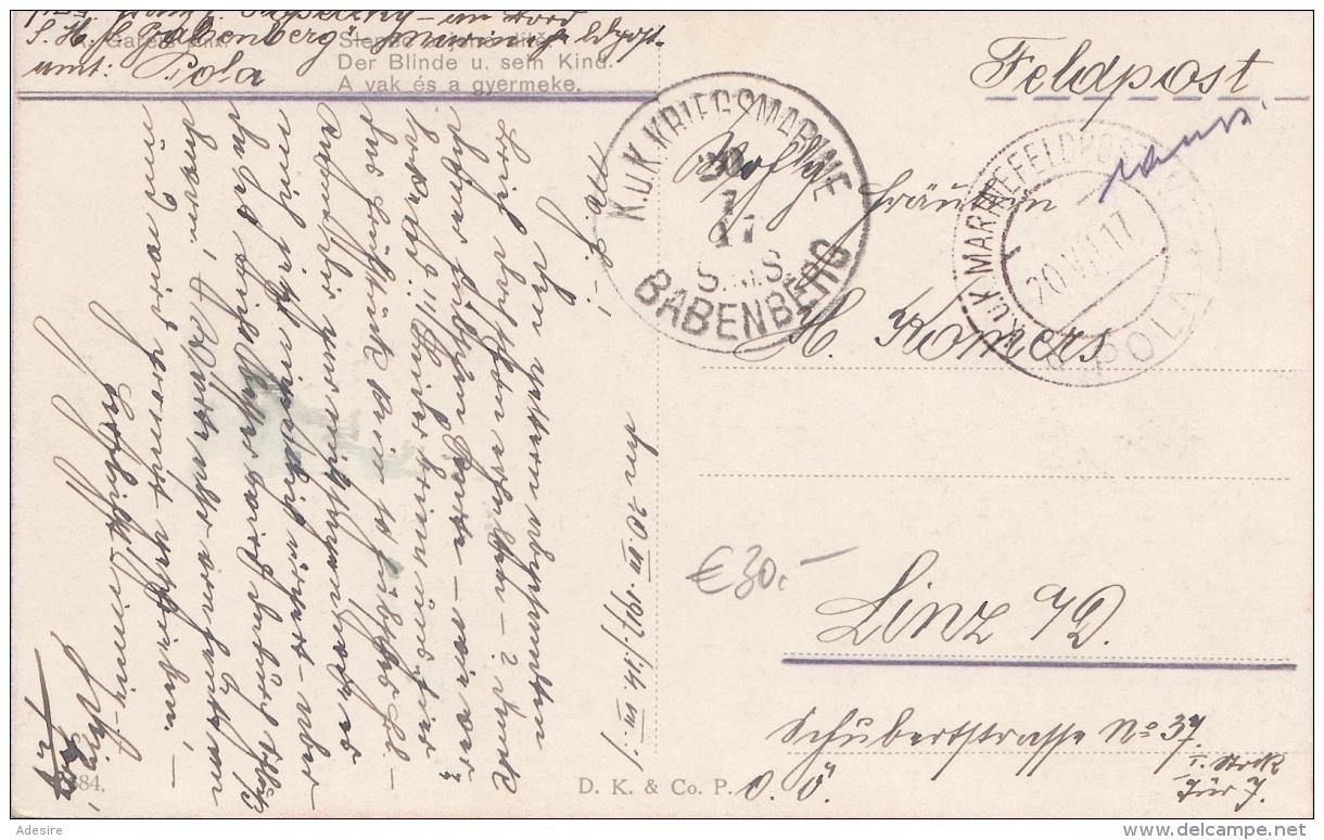 RRR! ÖSTERREICH 1917 - Sehr Seltener Stempel Des K.u.K. KRIEGMARINE SMS BABENBERG In POLA + Feldpostst >>> - Abarten & Kuriositäten