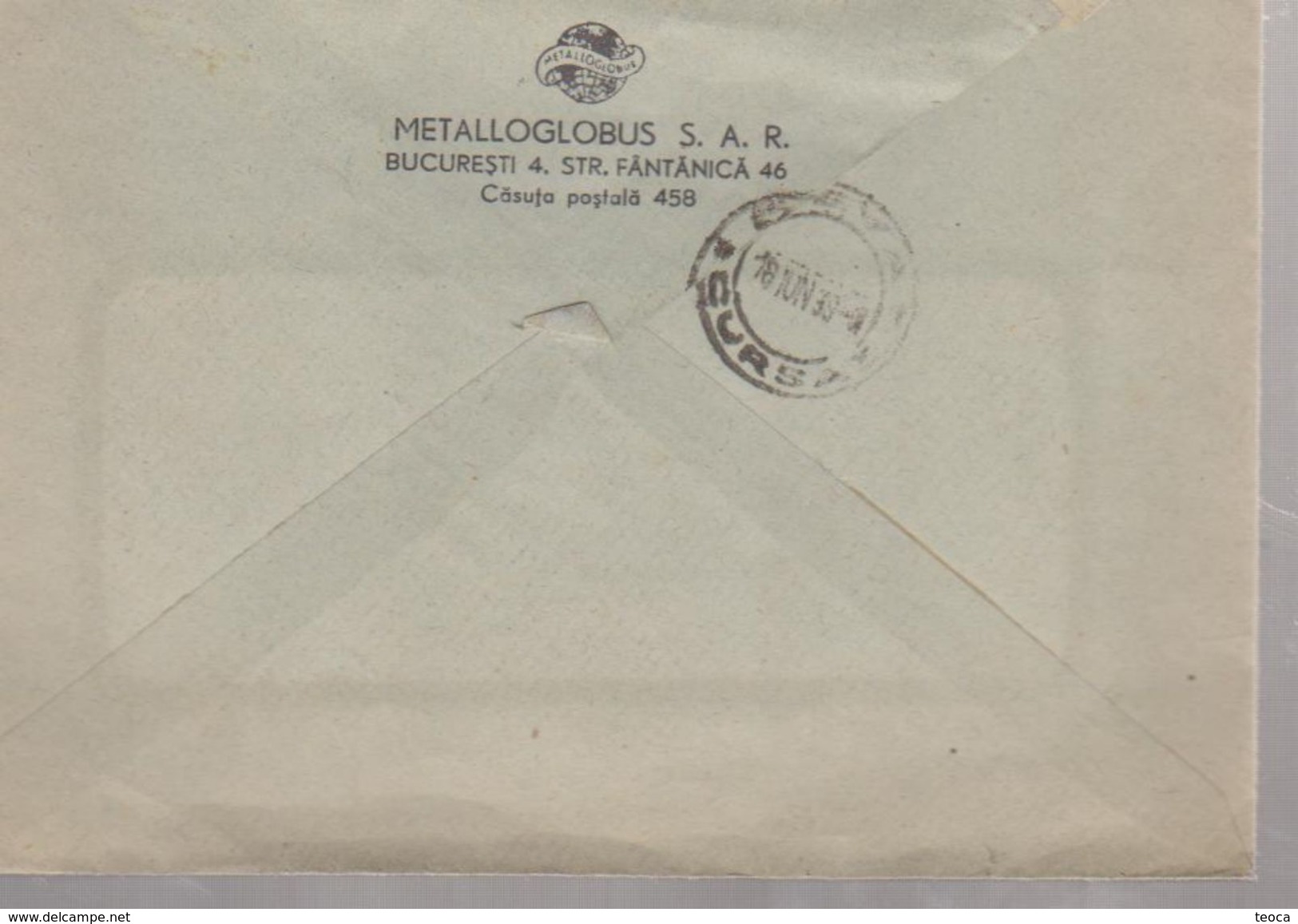 COVER ROUMANIE, 1939, CIRCULATED BUCURESTI WITH ANTET ``METALLOGLOBUS S.A.R.`` - Briefe U. Dokumente