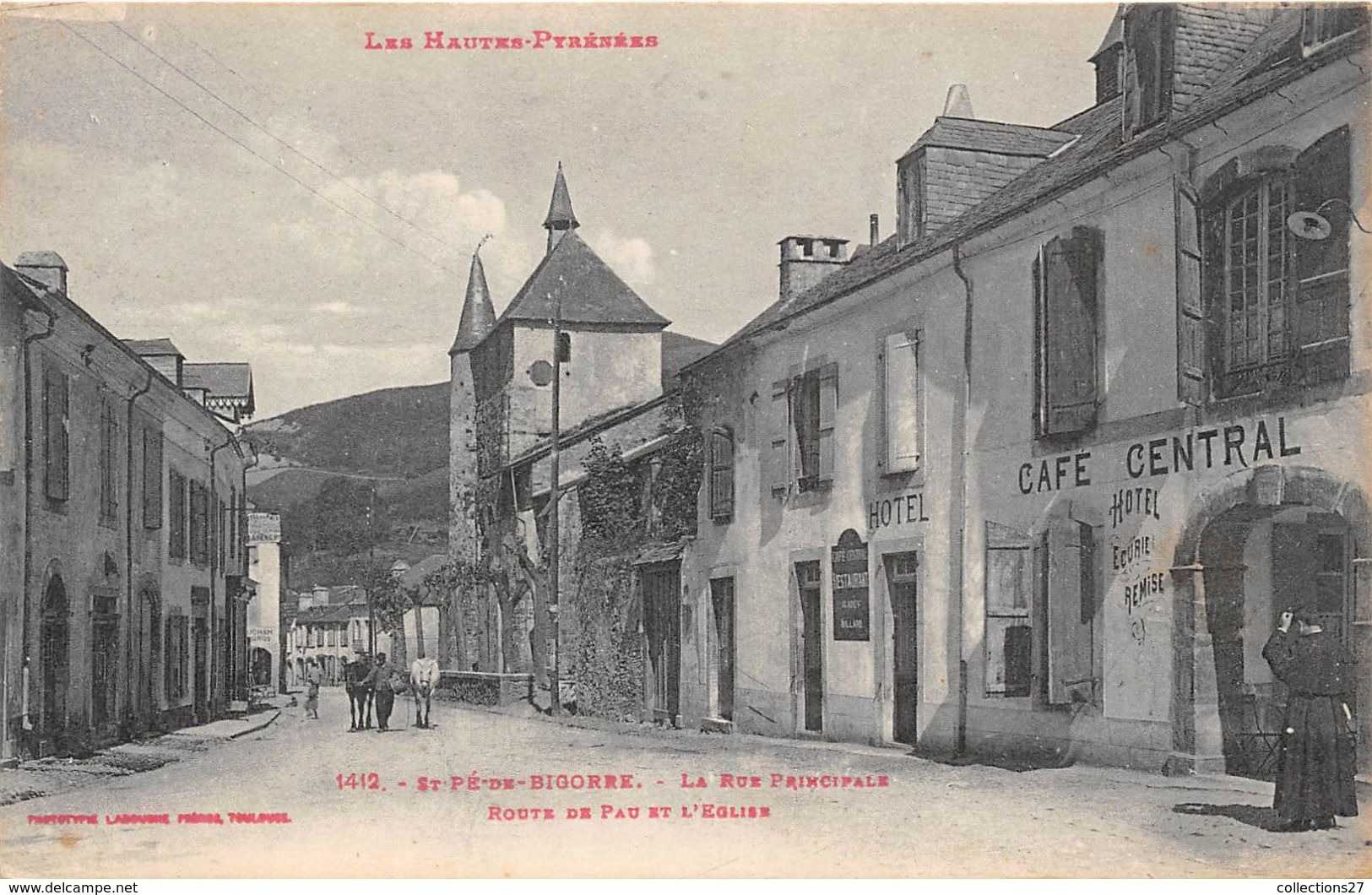 65-SAINT-PE-DE-BIGORRE- LA RUE PRINCIAPLE , ROUTE DE PAU ET L'EGLISE - Saint Pe De Bigorre