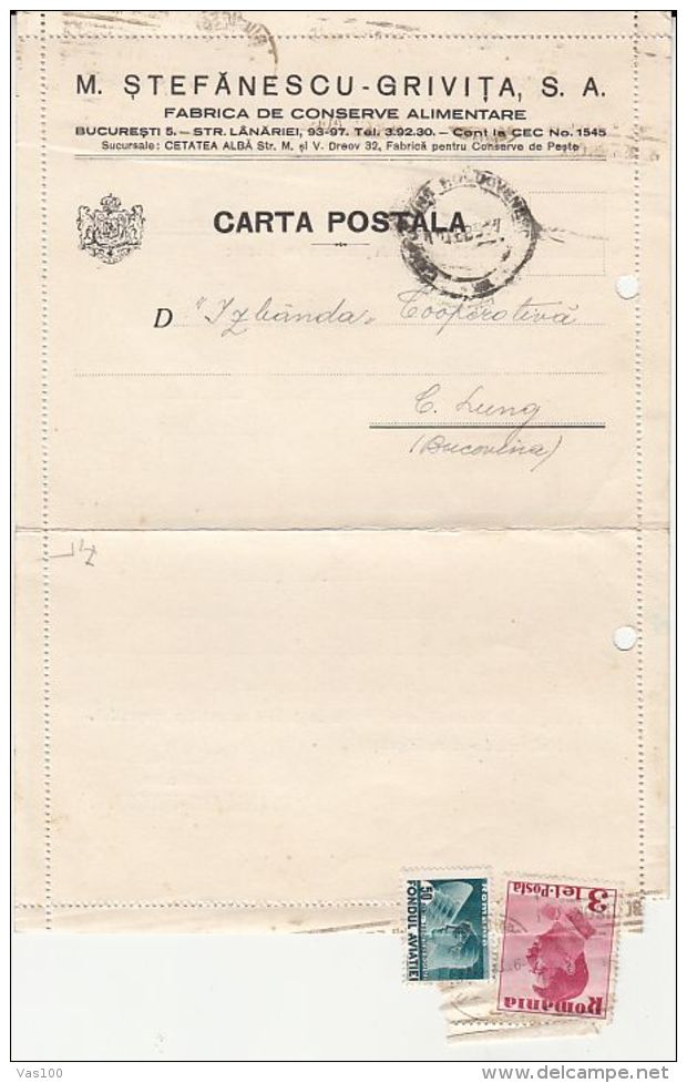 KING CHARLES II, AVIATION, STAMPS, BUCHAREST COMPANY HEADER CLOSED LETTER, 1937, ROMANIA - Briefe U. Dokumente