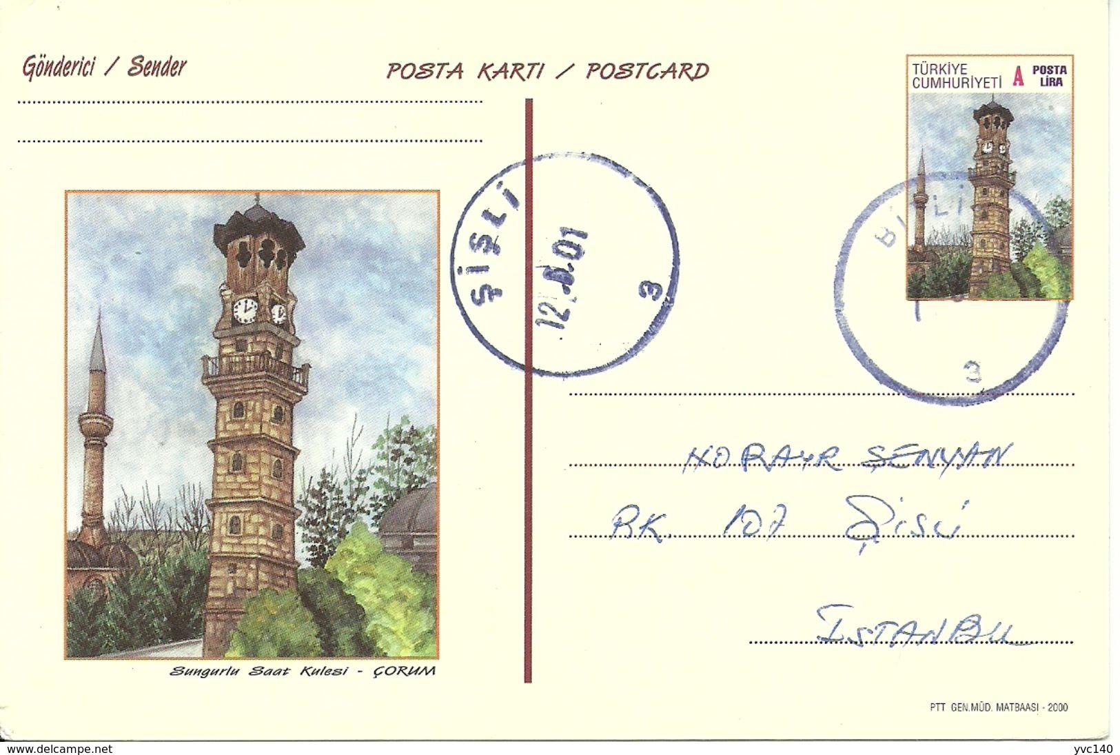 Turkey ; 2000 Postal Stationery "Clock Towers" - Entiers Postaux