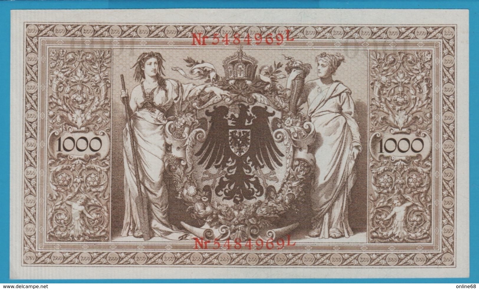 DEUTSCHES REICH 1000 MARK 21.4.1910 SERIE 5484969L P#44b  UNC - 1000 Mark