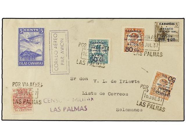 1068 ESPAÑA: CANARIAS. Ed.11Bhi, 11/13. 1937. LAS PALMAS A SALAMANCA. Serie Completa Más El <B>VALOR COMPLEMENTARIO 50 C - Autres & Non Classés