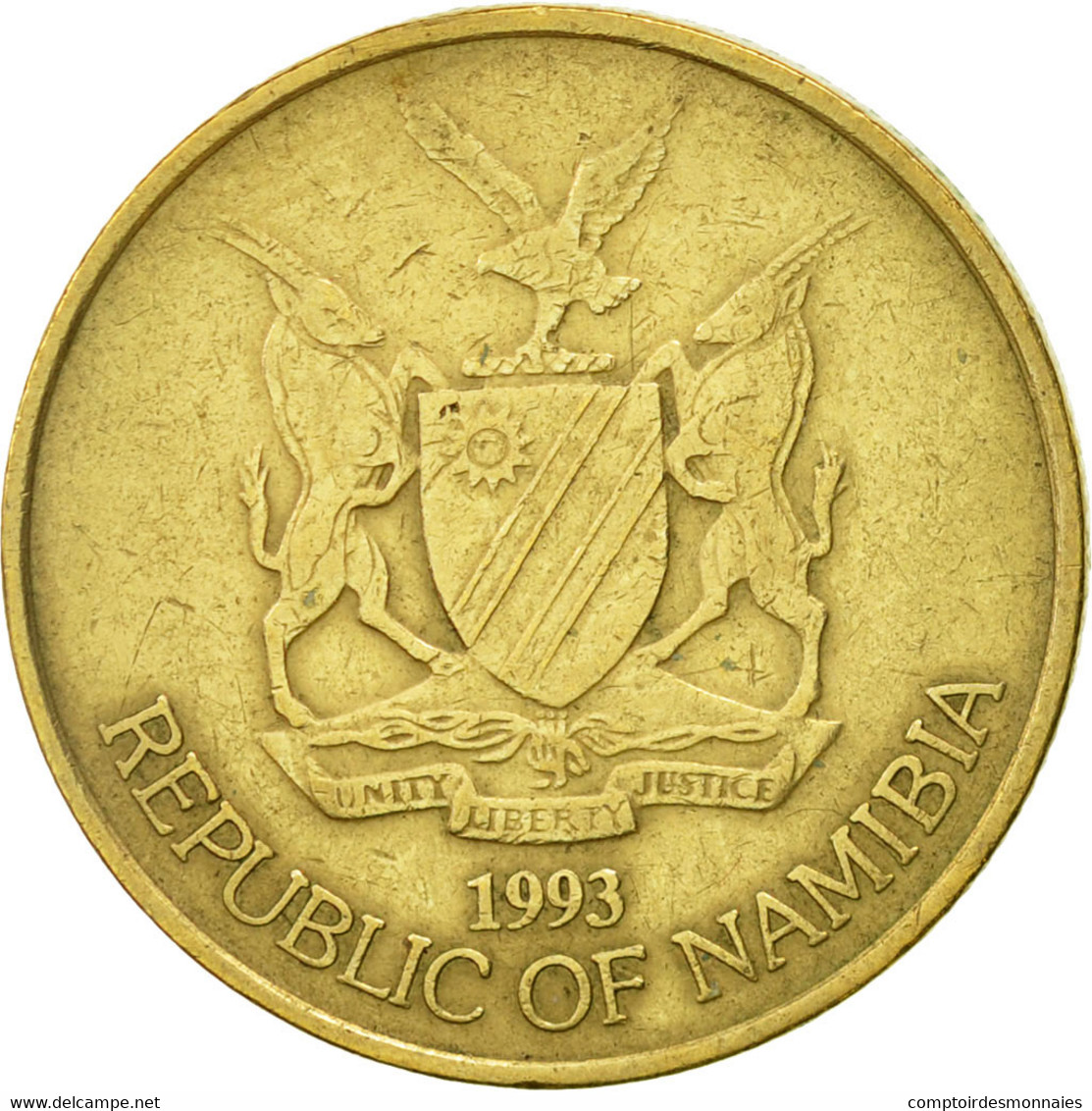 Monnaie, Namibia, 5 Dollars, 1993, TTB, Laiton, KM:5 - Namibie
