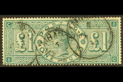 1887-92  £1 Green, SG 212, Used With Cds Pmks, Light Vertical Mark At Left.  For More Images, Please Visit Http://www.sa - Sonstige & Ohne Zuordnung